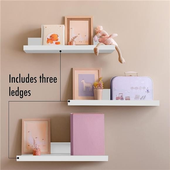 14" White Floating Shelves for Wall - Wood Shelves for Wall Storage, Set of 3 - Picture 5 of 5